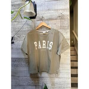 Scotch & Soda | “Paris” Cropped Cotton Boxy Crewneck Tee - L, Beige/Green